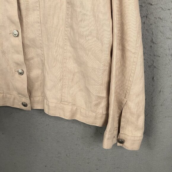 Bleu Jeans Jacket Womens Extra Large Tan 100% Linen Trucker Airy Beach Boho - Picture 13 of 16